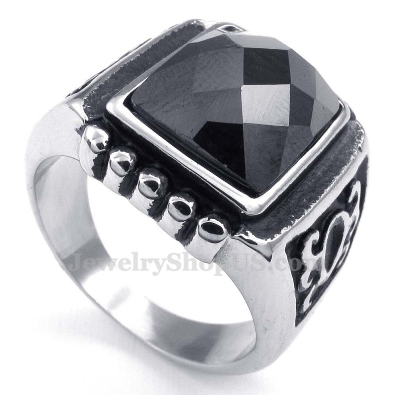 Bague En Titane Et Zircon Noir