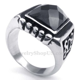 Bague En Titane Et Zircon Noir