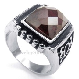 Bague En Titane Et Zircon Rouge