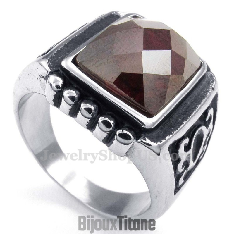 Bague En Titane Et Zircon Rouge
