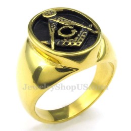 Bague Maçonnique En Titane Doré
