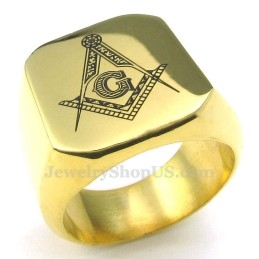 Bague Maçonnique En Titane Doré