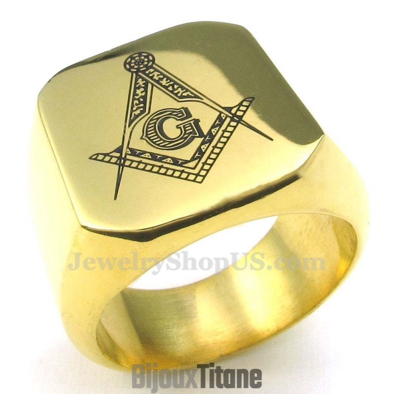 Bague Maçonnique En Titane Doré