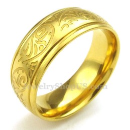 Bague Ronde En Titane Doré À Motif Floral