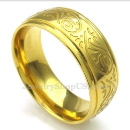 Bague Ronde En Titane Doré À Motif Floral