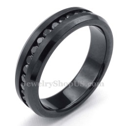 Bague En Titane Noir Avec Strass
