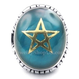 Bague Étoile À Cinq Branches En Or Et Titane Bleu