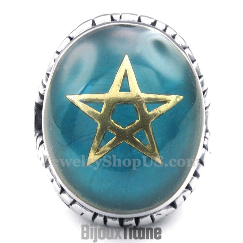 Bague Étoile À Cinq Branches En Or Et Titane Bleu