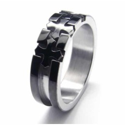 Bague En Titane Noir Incrustée De Croix De 6 Mm
