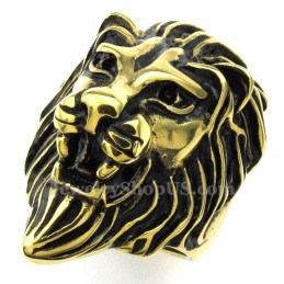 Bague Tête De Lion En Titane Doré