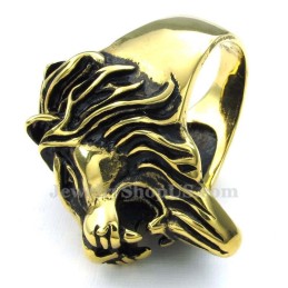 Bague Tête De Lion En Titane Doré