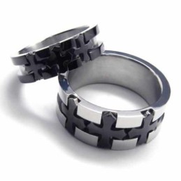 Bague En Titane Noir Incrustée De Croix De 6 Mm