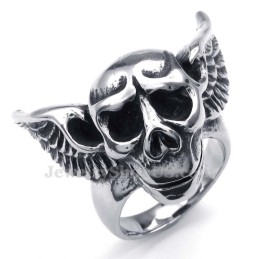 Bague Crâne En Titane Avec Ailes