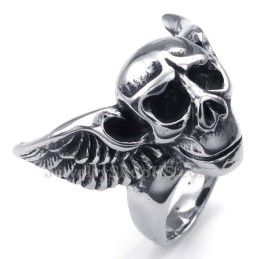 Bague Crâne En Titane Avec Ailes