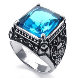 Bague En Titane Et Zircon Bleu