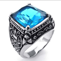 Bague En Titane Et Zircon Bleu