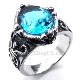 Bague En Titane Et Zircon Bleu