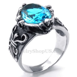 Bague En Titane Et Zircon Bleu