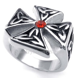 Bague Croix En Titane Avec Zircon Rouge