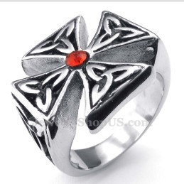 Bague Croix En Titane Avec Zircon Rouge