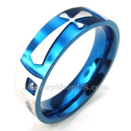 Bague Croix En Titane Bleu