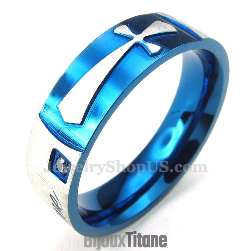 Bague Croix En Titane Bleu Bague Croix En Titane Bleu