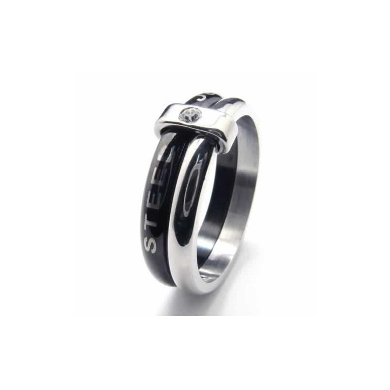 Bague À Deux Cercles De 8 Mm Sertie De Diamants Et Incrustée De Titane Bague À Deux Cercles De 8 Mm Sertie De Diamants Et Incrustée De Titane