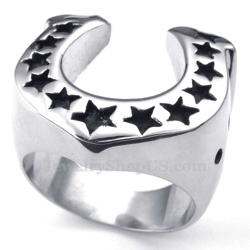 Bague De Sabot De Cheval En Titane Avec Étoile À Cinq Branches Bague De Sabot De Cheval En Titane Avec Étoile À Cinq Branches
