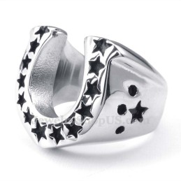 Bague De Sabot De Cheval En Titane Avec Étoile À Cinq Branches