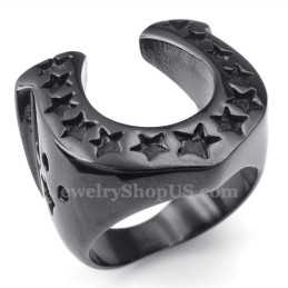 Bague De Sabot De Cheval En Titane Noir Avec Étoile À Cinq Branches