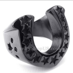 Bague De Sabot De Cheval En Titane Noir Avec Étoile À Cinq Branches