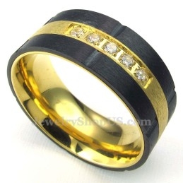 Bague En Titane Noir Et Or Avec Zircon Blanc