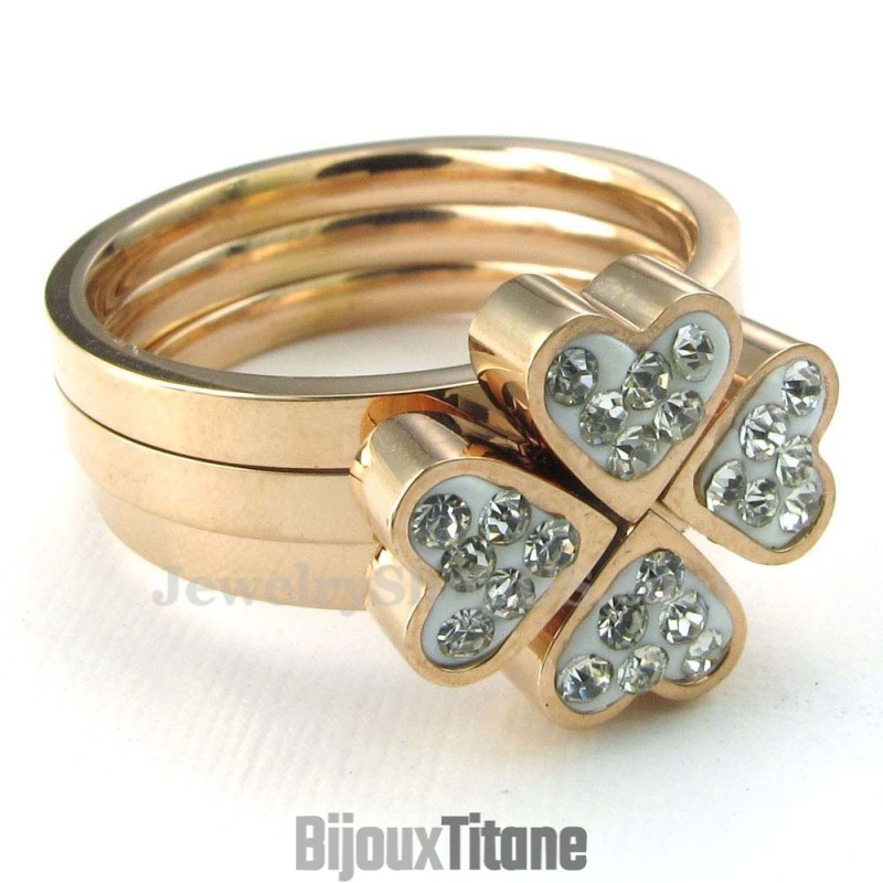 Bague En Titane Or Rose Avec Trèfle À Quatre Feuilles (Trois En Un) Bague En Titane Or Rose Avec Trèfle À Quatre Feuilles (Trois En Un)