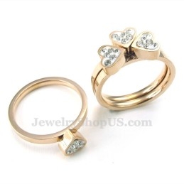 Bague En Titane Or Rose Avec Trèfle À Quatre Feuilles (Trois En Un)