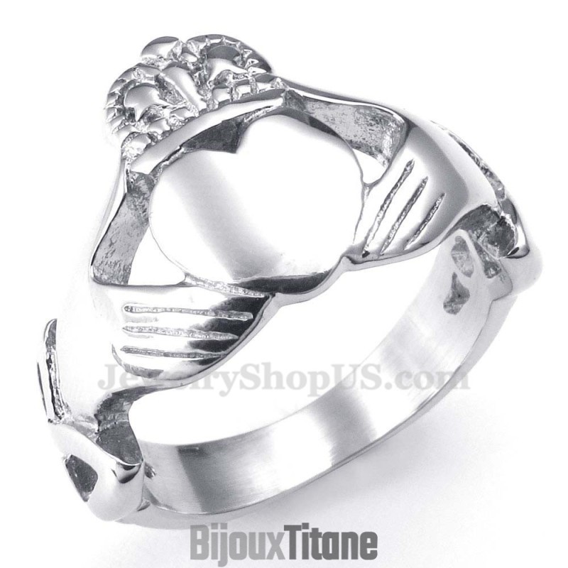 Bague En Titane Avec Cœur Et Mains Levées