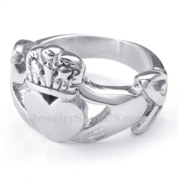 Bague En Titane Avec Cœur Et Mains Levées