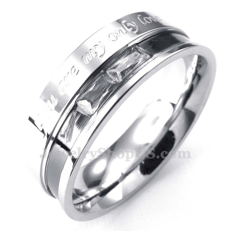 Bague D'Amour En Titane Avec Strass Blancs Bague D'Amour En Titane Avec Strass Blancs