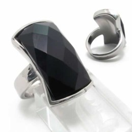 Bague En Agate Noire Incrustée De Titane De 13 Mm