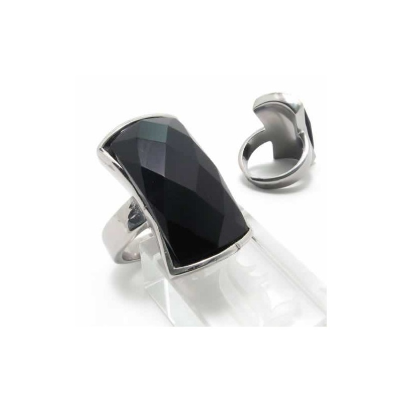 Bague En Agate Noire Incrustée De Titane De 13 Mm Bague En Agate Noire Incrustée De Titane De 13 Mm