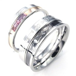 Bague D'Amoureux En Titane Avec Strass Rouges