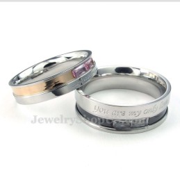 Bague D'Amoureux En Titane Avec Strass Rouges