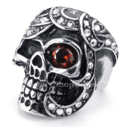 Bague Tête De Mort En Titane Et Zircon Rouge