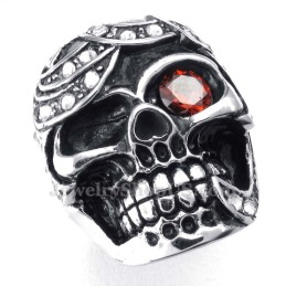 Bague Tête De Mort En Titane Et Zircon Rouge