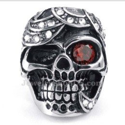 Bague Tête De Mort En Titane Et Zircon Rouge