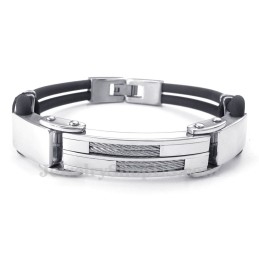 Bracelets En Titane Noir Argenté Avec Fil De Cuir