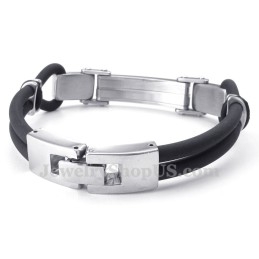 Bracelets En Titane Noir Argenté Avec Fil De Cuir