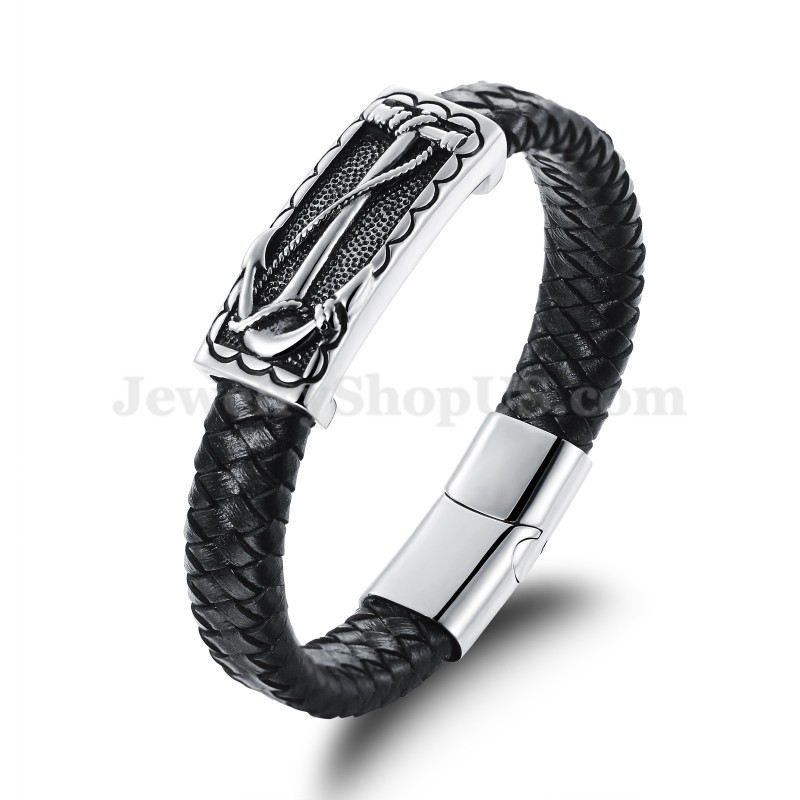 Bracelet En Cuir Et Titane Pour Homme, Exquis, C948 Bracelet En Cuir Et Titane Pour Homme, Exquis, C948