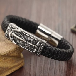 Bracelet En Cuir Et Titane Pour Homme, Exquis, C948