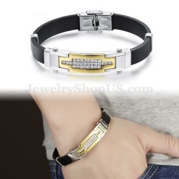 Bracelet Homme En Titane Et Zircone Couleur Or C934, Offre Spéciale