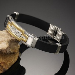 Bracelet Homme En Titane Et Zircone Couleur Or C934, Offre Spéciale